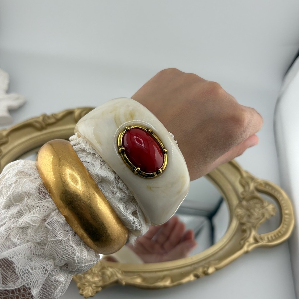 Statement Bangle Bracelet with Red Stone Accent ✨ - Picture 11 of 14